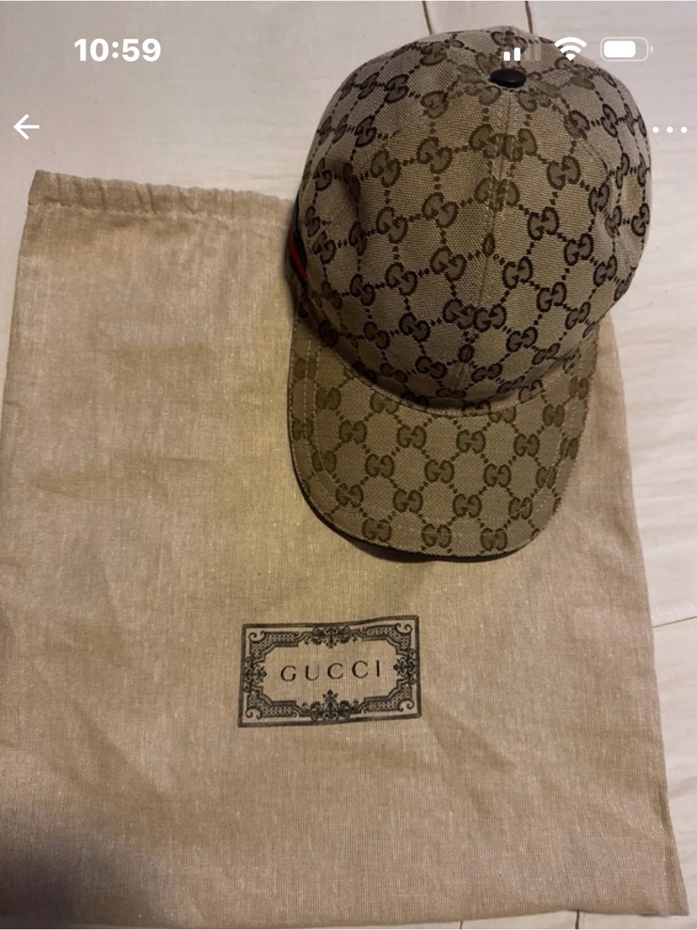 Gucci Tan/Brown GG Canvas Baseball Cap with Web Stripe ( never worn)